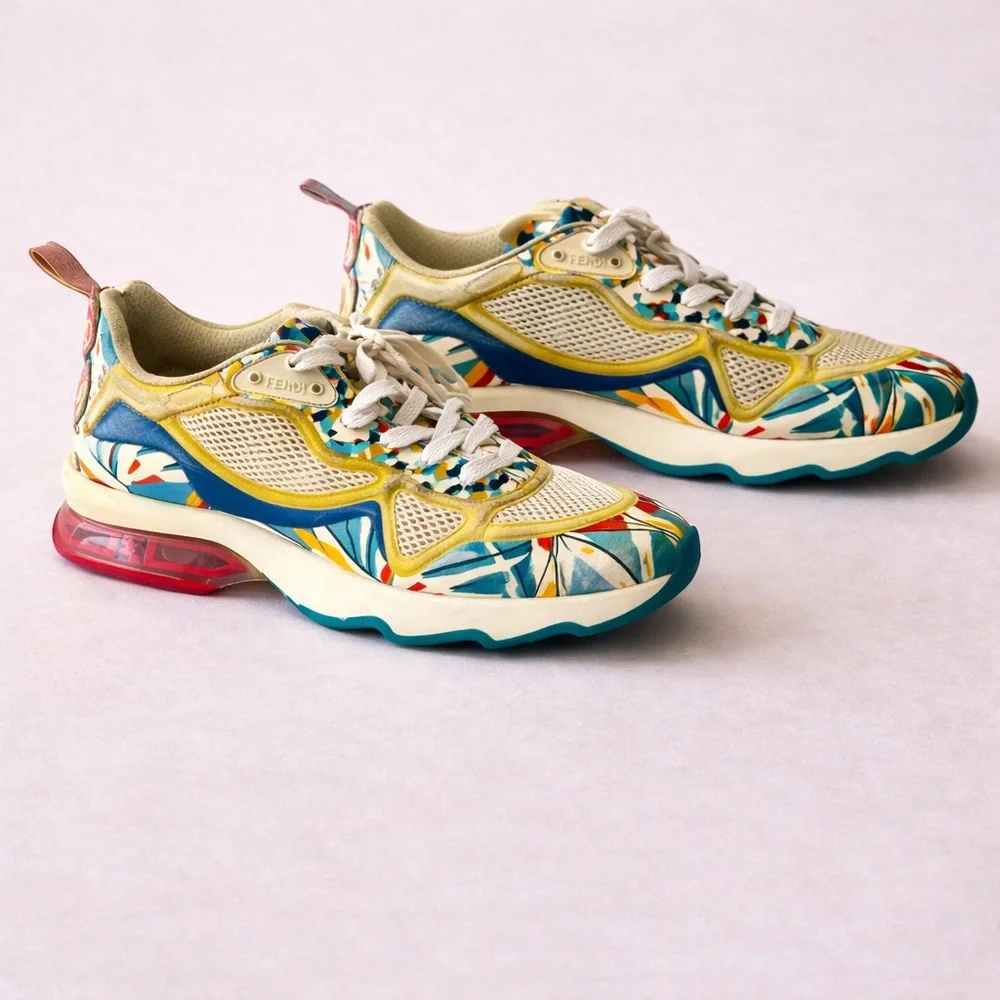 Fendi FFast Bird of Paradise Multicolor Floral Mesh Sneakers - Picture 1 of 8